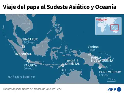 Mapa de los cuatros destinos del Papa Francisco en su 45° viaje apostólico