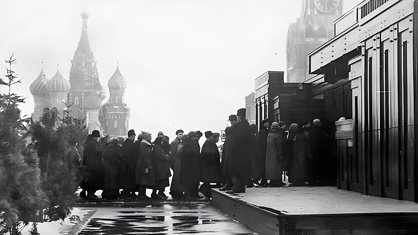 Personas haciendo cola para entrar en su mausoleo, 1925