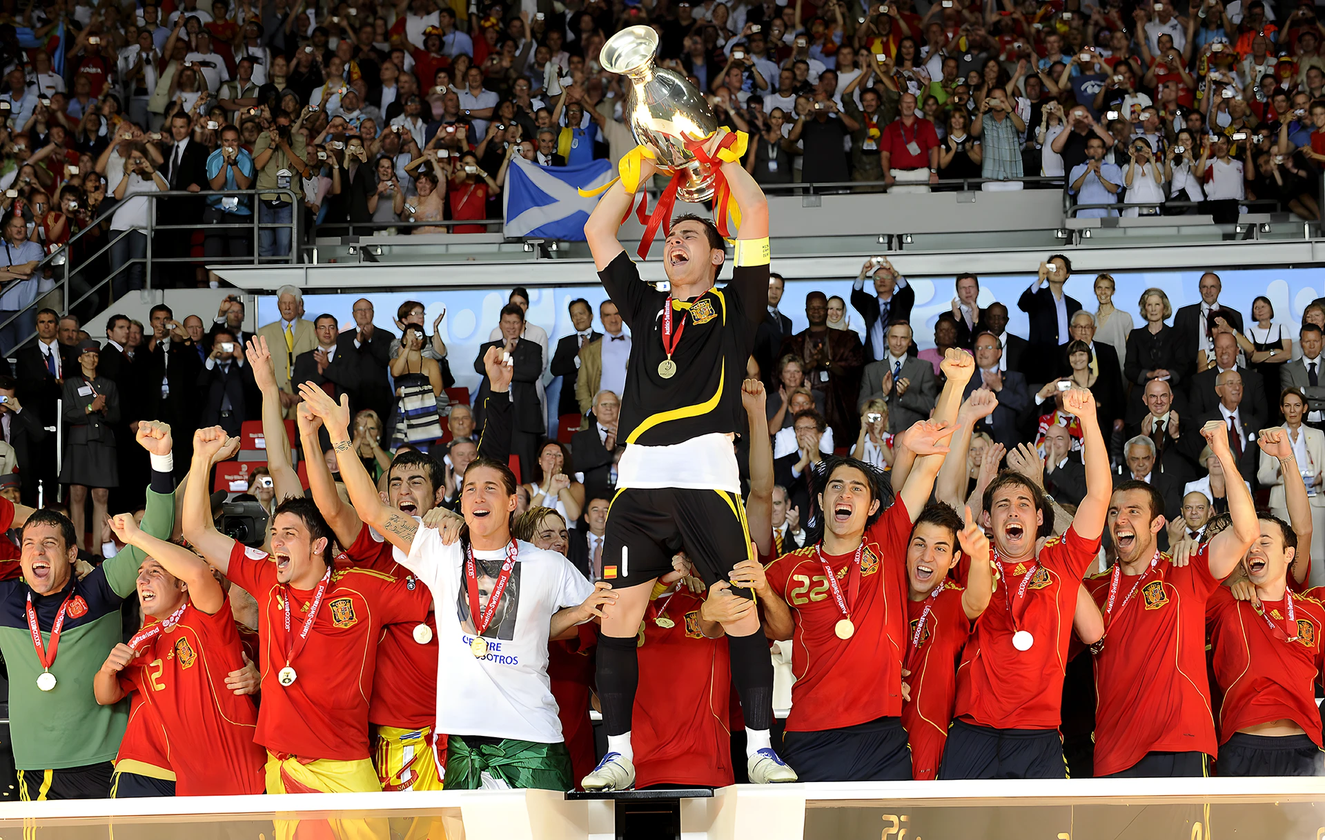 Celebración de España por la victoria en la final de 2008