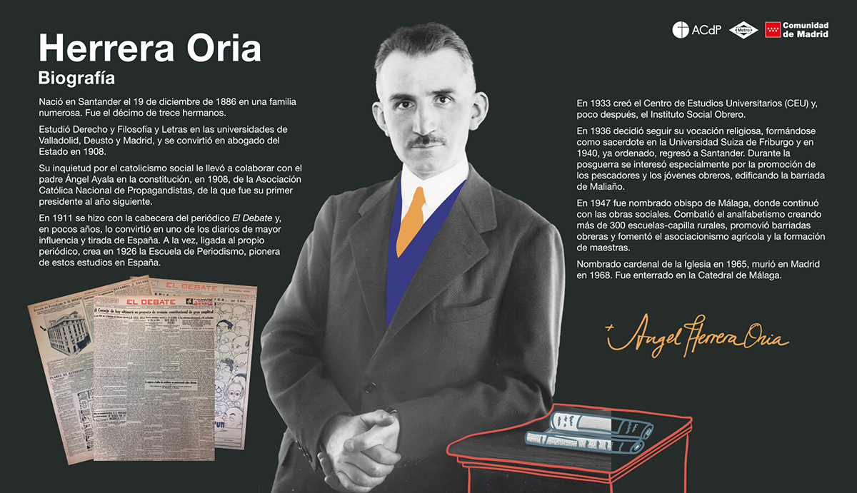 Vinilo con la biografía de Ángel Herrera Oria que se expondrá en la estación de metro