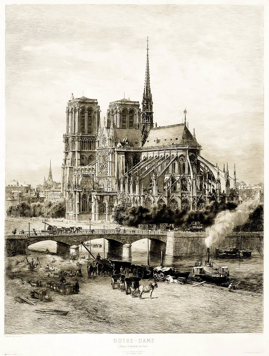 La catedral a finales del siglo XIX, grabado de Alfred-Alexandre Delauney