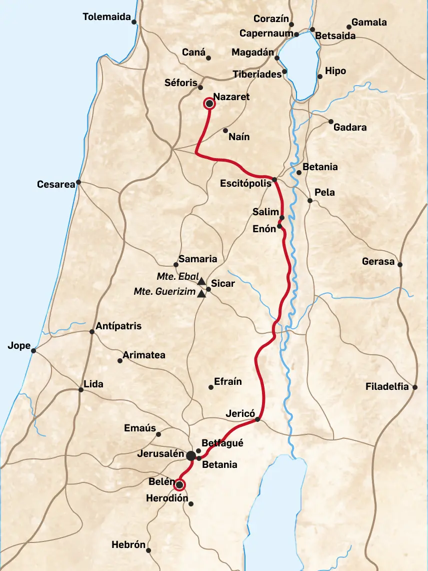 Camino seguido por San José y María desde Nazareth a Belén