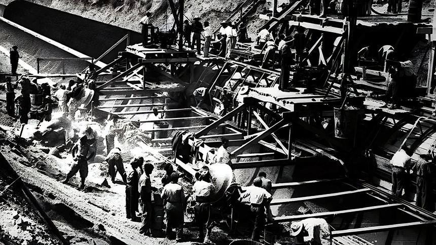 Obreros trabajando en las obras del Valle de los Caidos